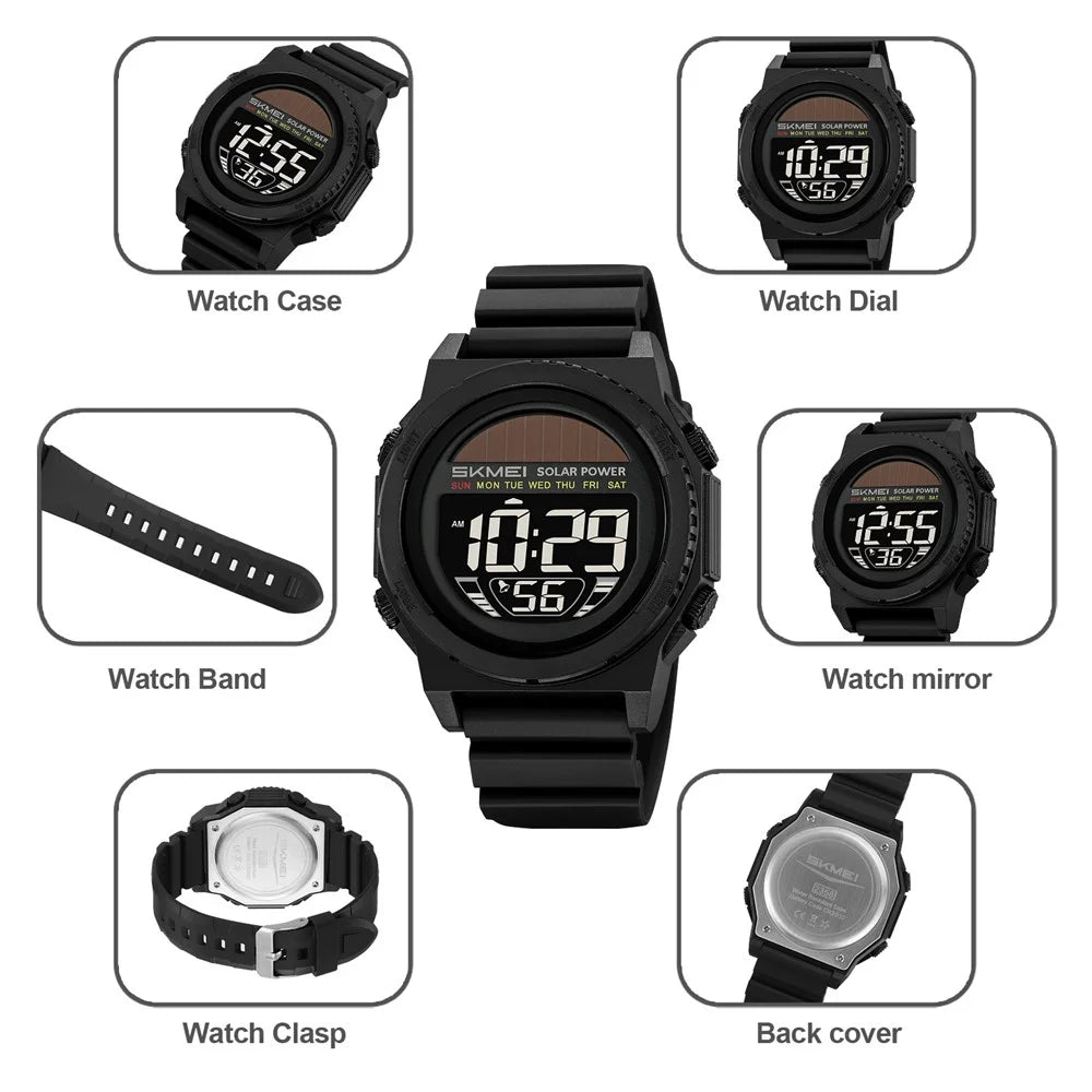 SKMEI 2358 Solar Powered Digital Watch Electronic Waterproof Sports Wristwatch with EL Backlight - Army Green - 7