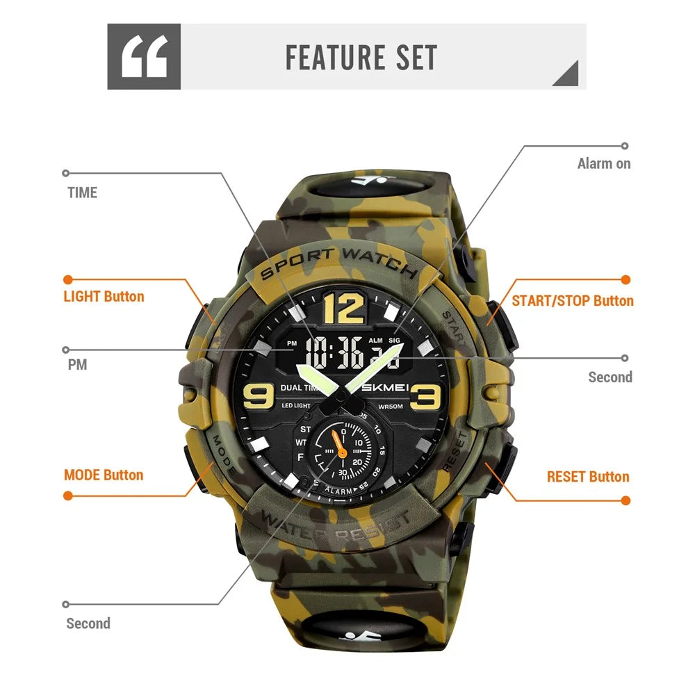 SKMEI 2341 Digital Sports Watch Camouflage Design Waterproof Alarm Watch with LED Backlight - Black - 6