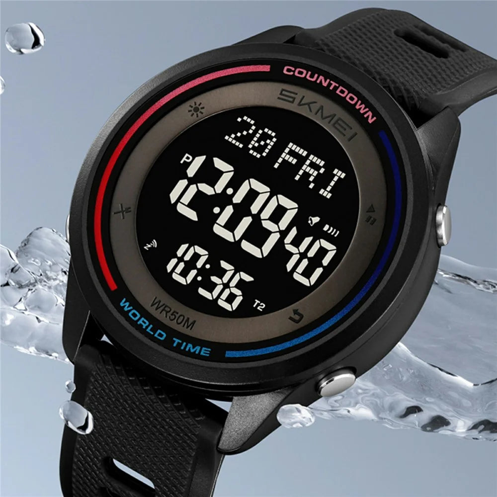 SKMEI 2348 Digital Watch for Students World Time Stopwatch Countdown Timer Outdoor Electronic Wristwatch - Army Green - 5