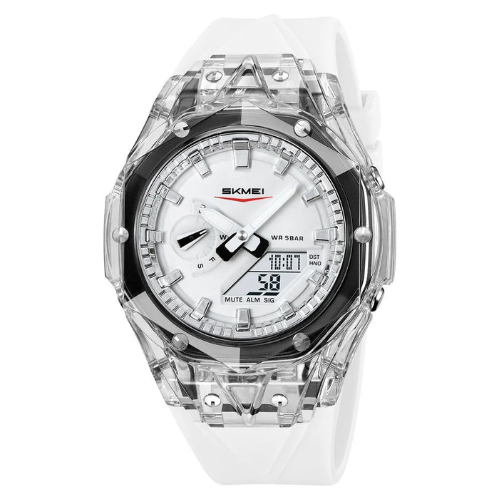SKMEI 2411 Multifunction Electronic Watch Digital + Analog Display Transparent Case Luminous Wristwatch - White - 1