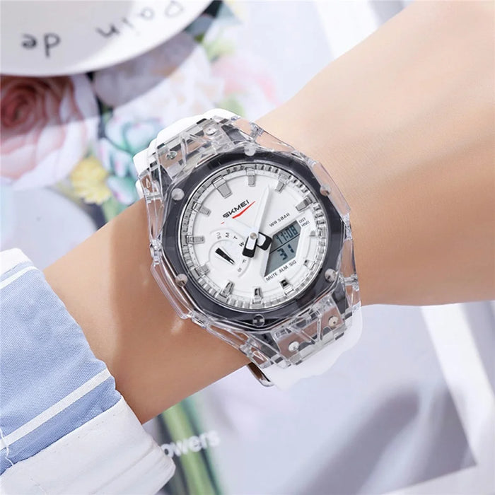 SKMEI 2411 Multifunction Electronic Watch Digital + Analog Display Transparent Case Luminous Wristwatch - White - 2