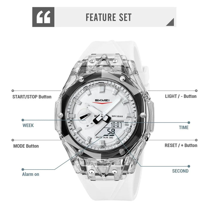 SKMEI 2411 Multifunction Electronic Watch Digital + Analog Display Transparent Case Luminous Wristwatch - White - 4