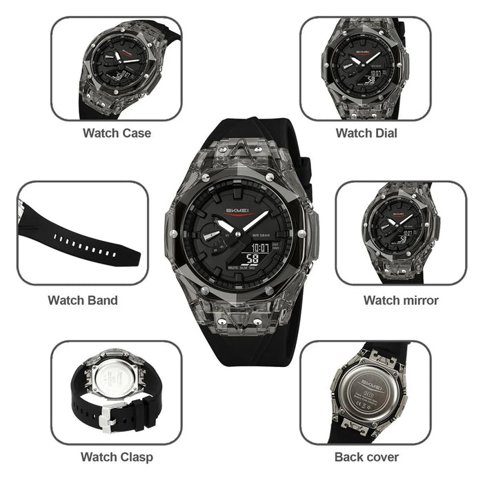SKMEI 2411 Multifunction Electronic Watch Digital + Analog Display Transparent Case Luminous Wristwatch - White - 5