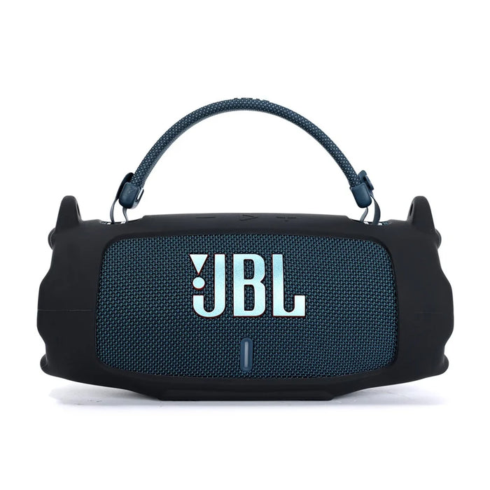 For JBL Charge 6 Soft Silicone Case Wireless Speaker Protective Cover with Shoulder Strap / Carabiner - Black - 4