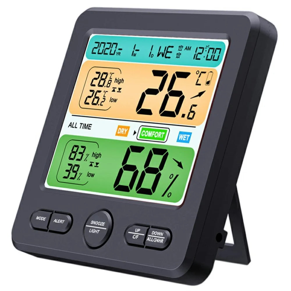 TS-6211 Multifunctional Digital Hygrometer Thermometer Large Display Temperature Humidity Monitor Electronic Clock - Black - 1