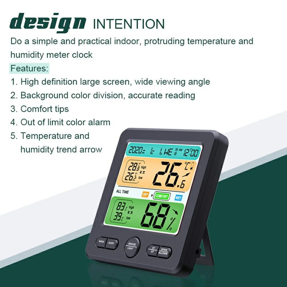 TS-6211 Multifunctional Digital Hygrometer Thermometer Large Display Temperature Humidity Monitor Electronic Clock - Black - 3