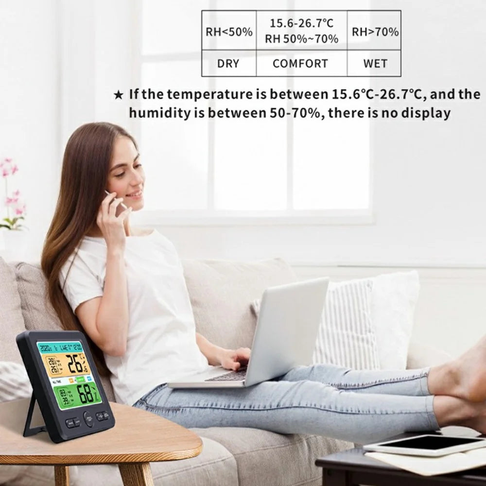 TS-6211 Multifunctional Digital Hygrometer Thermometer Large Display Temperature Humidity Monitor Electronic Clock - Black - 4
