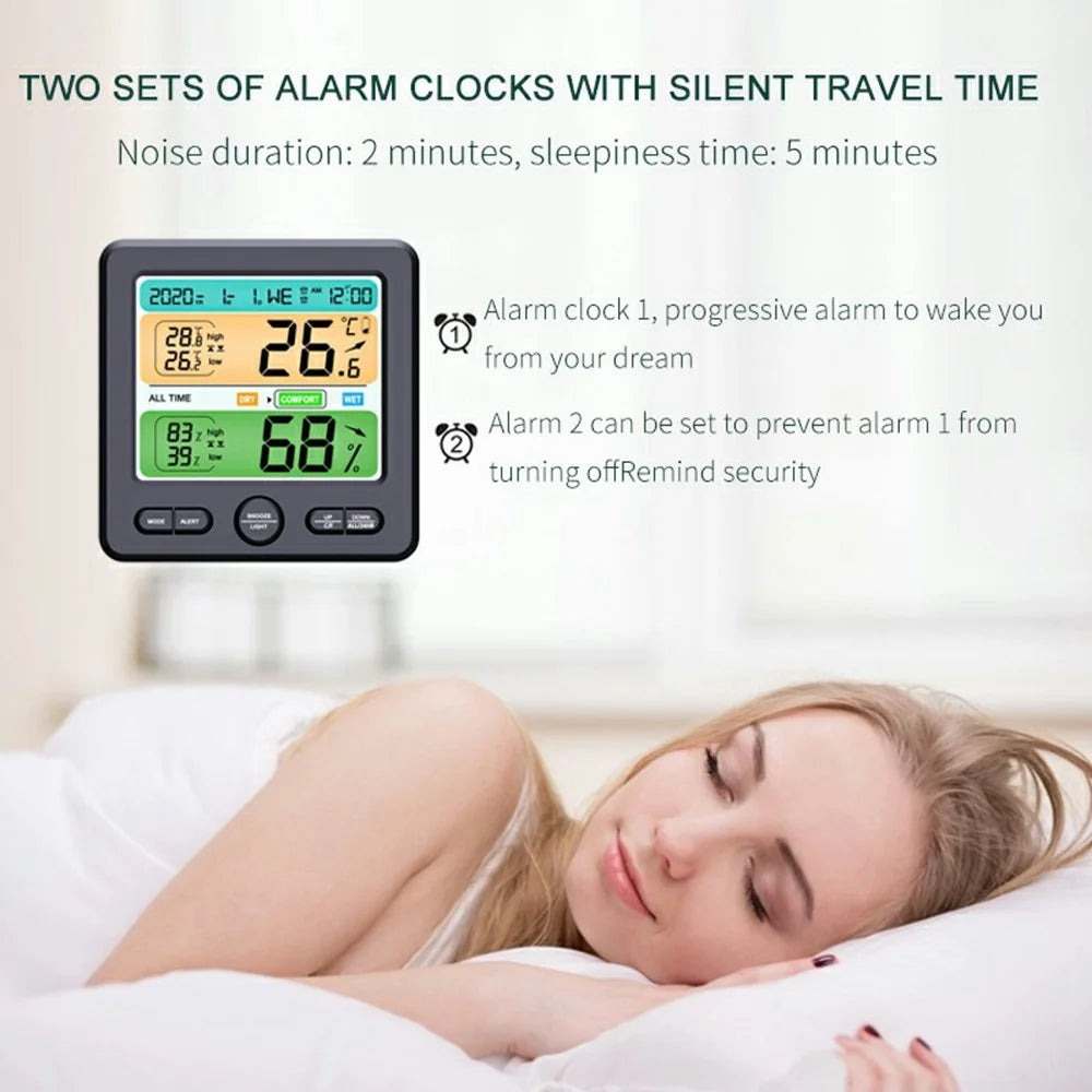 TS-6211 Multifunctional Digital Hygrometer Thermometer Large Display Temperature Humidity Monitor Electronic Clock - Black - 5