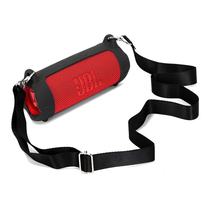For JBL Flip 7 Speaker Silicone Case Portable Protective Cover with Shoulder Strap / Carabiner - Black - 1