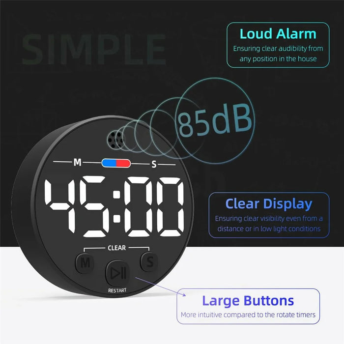 GL320 LLR109 Magnetic LED Timer Digital Display Countdown Clock for Kitchen Baking Timing Tool - White - 3