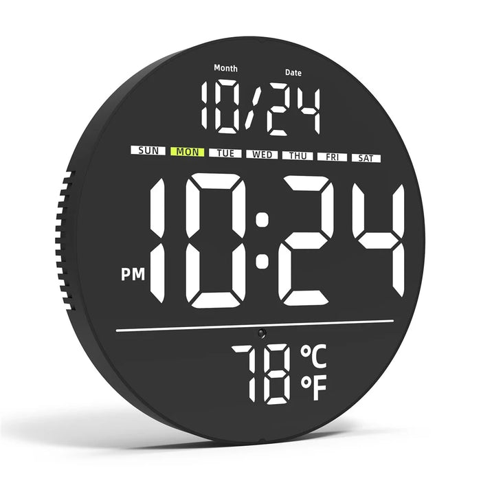 LLR083 20cm Diameter Multifunction LED Digital Wall Clock with Temperature Date Week Display - White - 2