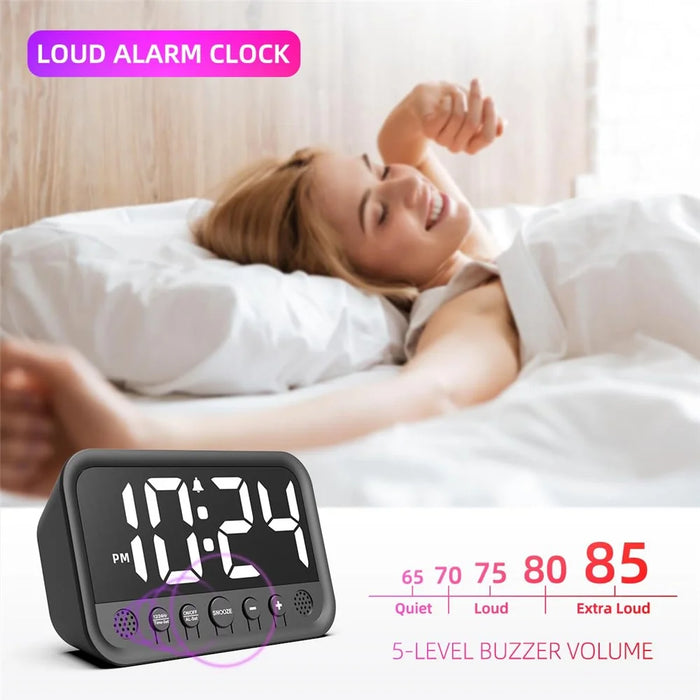 LLR104 Adjustable Volume Digital Alarm Clock USB Powered LED Display Desktop Clock with Snooze Function - White - 5
