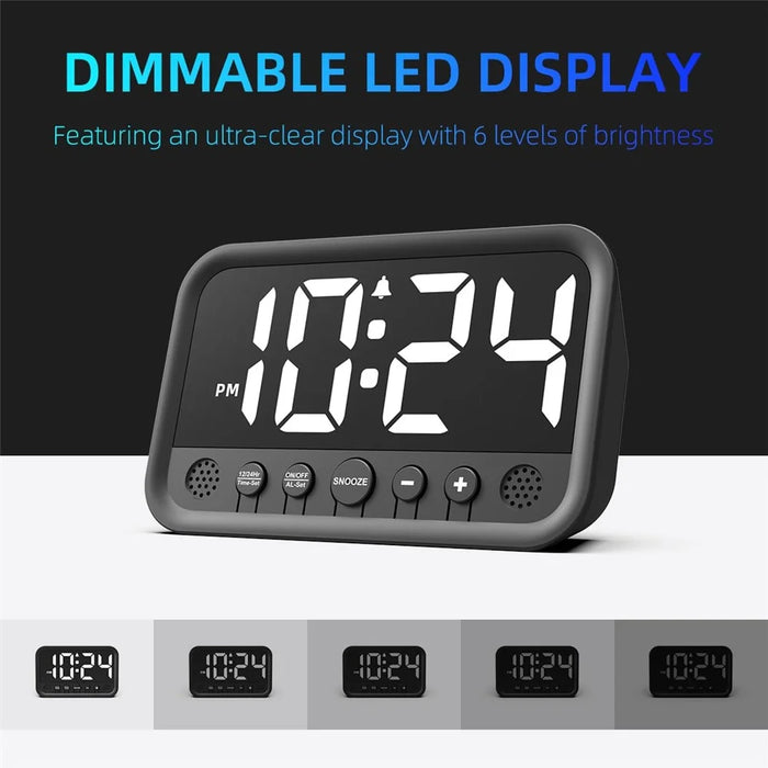 LLR104 Adjustable Volume Digital Alarm Clock USB Powered LED Display Desktop Clock with Snooze Function - White - 6