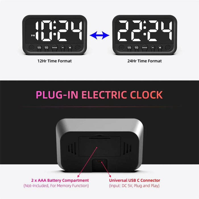 LLR104 Adjustable Volume Digital Alarm Clock USB Powered LED Display Desktop Clock with Snooze Function - White - 7