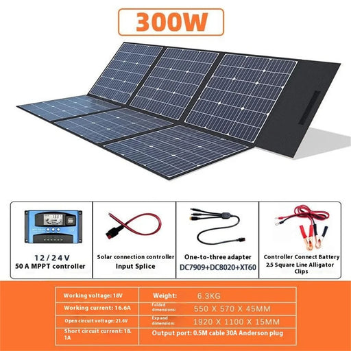 EYONGPV EYF300-18M6 Foldable Solar Charging Panel 300W Photovoltaic Monocrystalline Outdoor Power For RV Camping - Black 18V - 2