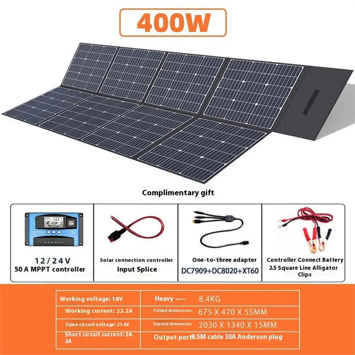 EYONGPV 400W Foldable Solar Panel Monocrystalline Portable RV Camping Travel Emergency Outdoor Power - Black 18V - 3