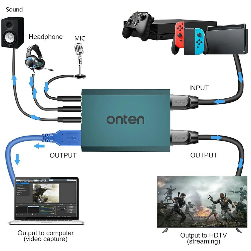 ONTEN OTN-332 4K 30FPS Video Capture Card HD Input Output 3.5mm Audio Input Output Adapter - 3