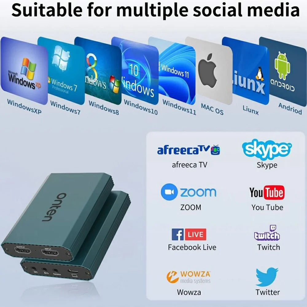 ONTEN OTN-332 4K 30FPS Video Capture Card HD Input Output 3.5mm Audio Input Output Adapter - 4