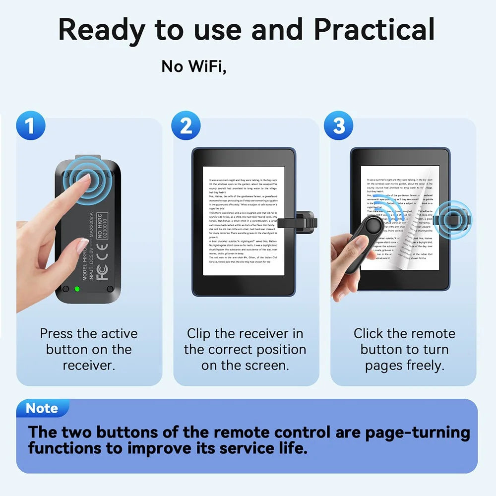 HKRC003 Remote Control Page Turner for Kindle E-Reader Novel Reading Wireless Page Turning Device - Black - 5