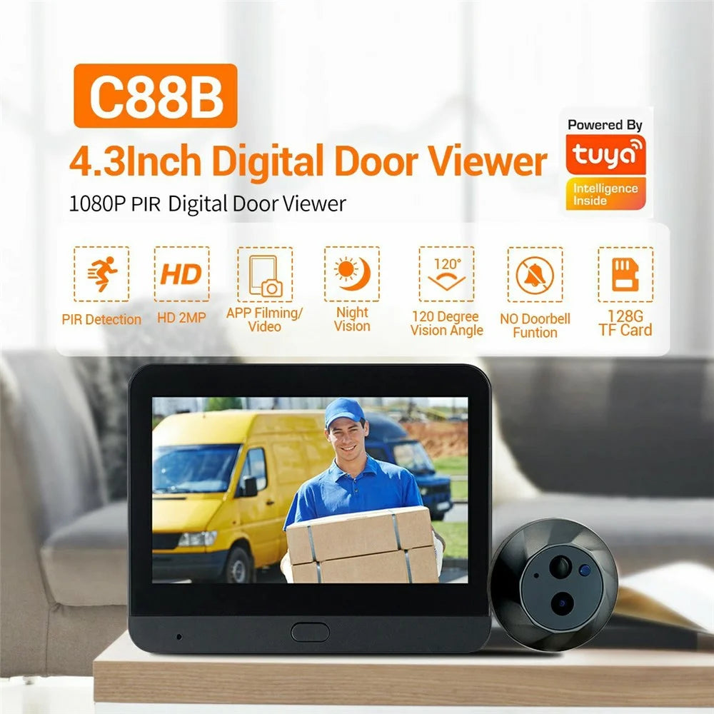 ESCAM C88B 4.3 Inch HD Screen Mini WiFi Video Doorbell PIR Motion Detection Peephole Camera - 2