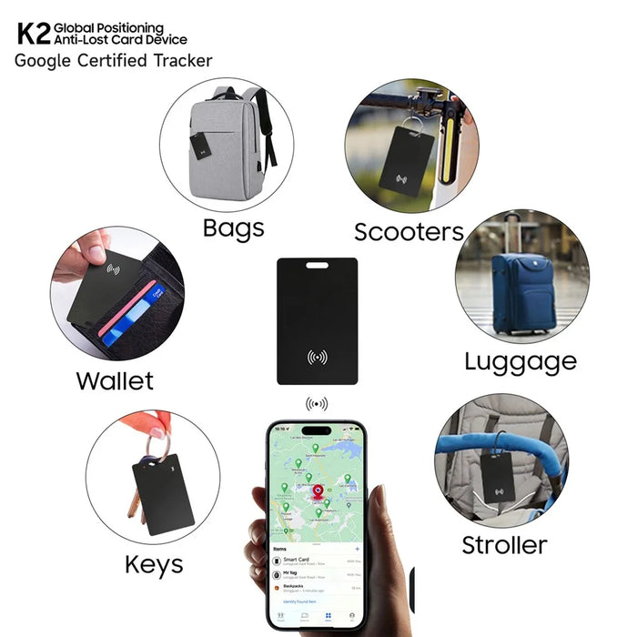 K2 Tracker Portable Card Style Global Positioning Finder Anti-Lost Locator - Black - 7