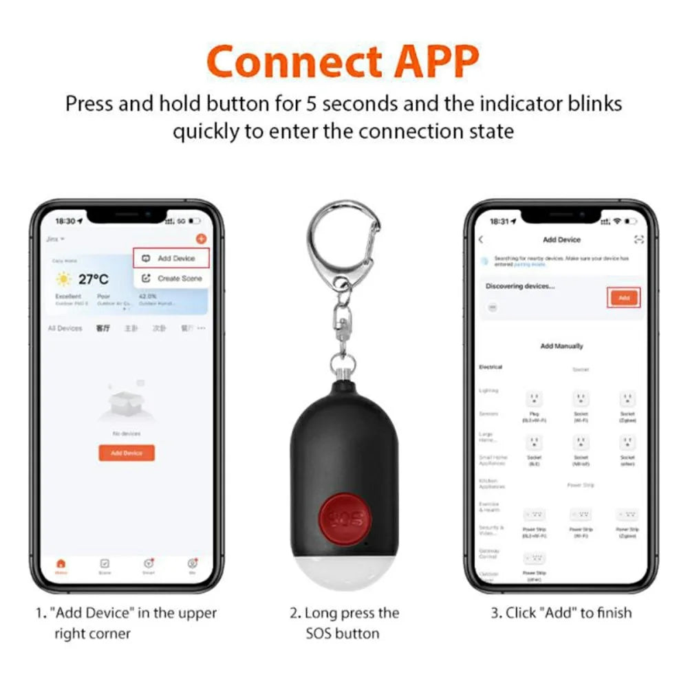 B500 Tuya Smart Tracker Emergency SOS Button Personal Safety Alarm for Women Children - 5
