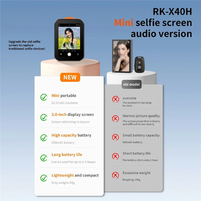 X40H Mini 2 Inch Screen Selfie Screen Mirroring Device Bluetooth-Compatible Photo Capture Device with Sound - 4
