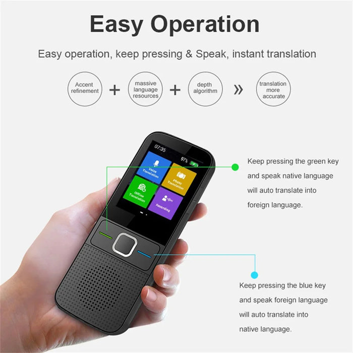 T10 2.4 Inch Smart Voice Translator Multi Language WiFi Photo Translation Device, 1+8GB Storage - Black - 5