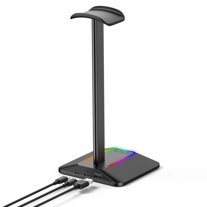 NEW BEE Z8 RGB Light Headphone Stand with USB + Type-C Expansion Hub Gaming Headset Holder Display Rack - Black - 3