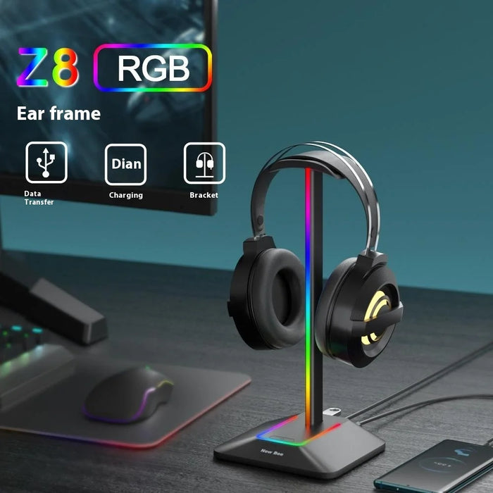 NEW BEE Z8 RGB Light Headphone Stand with USB + Type-C Expansion Hub Gaming Headset Holder Display Rack - Black - 6
