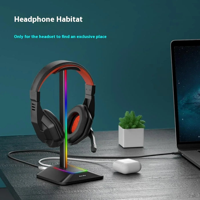 NEW BEE Z8 RGB Light Headphone Stand with USB + Type-C Expansion Hub Gaming Headset Holder Display Rack - Black - 7