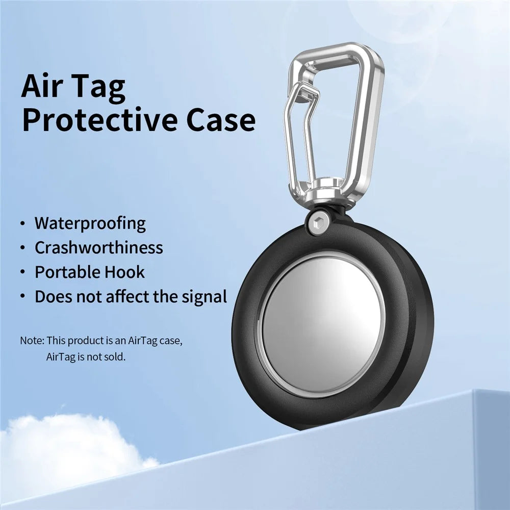 For AirTag Protective Case Full Enclosure Waterproof PC Cover with Hook - Black - 2