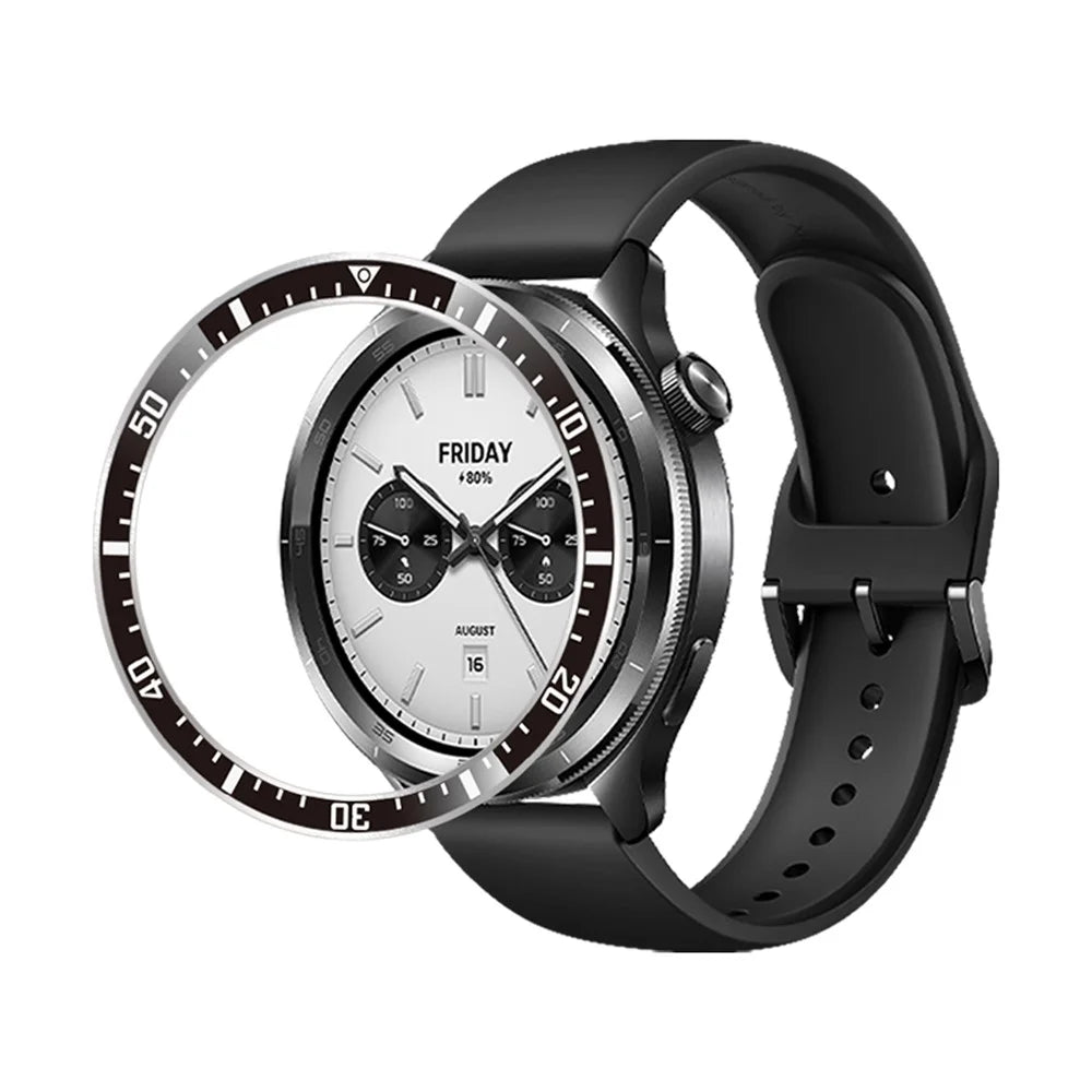For Xiaomi Watch S4  /  S3 Bezel Ring Anti Scratch Aluminum Alloy Adhesive Cover - Black  /  White Characters - 3