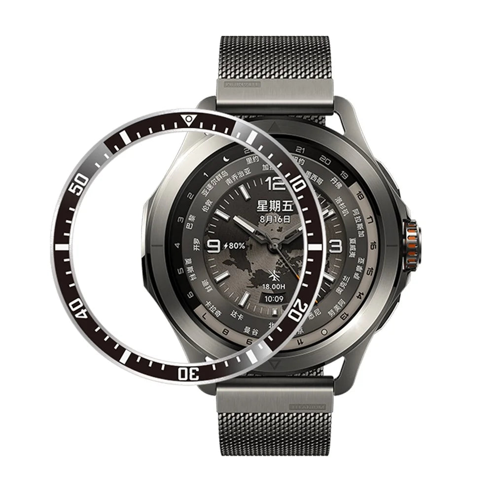 For Xiaomi Watch S4  /  S3 Bezel Ring Anti Scratch Aluminum Alloy Adhesive Cover - Black  /  White Characters - 4