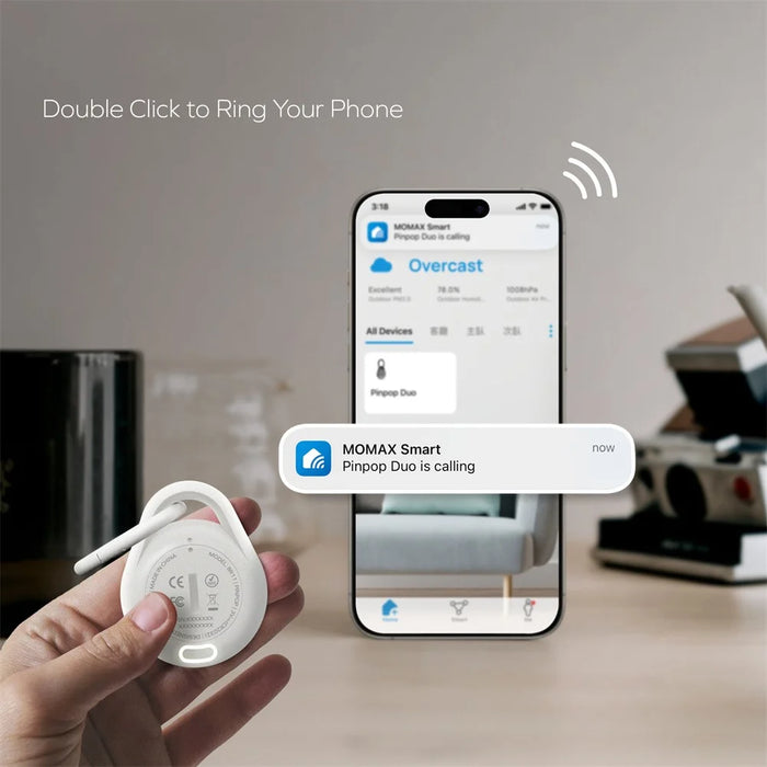 MOMAX Pinpop Duo Keychain Smart Tracker Bluetooth-Compatible Key Finder for iOS / Android - Black - 5