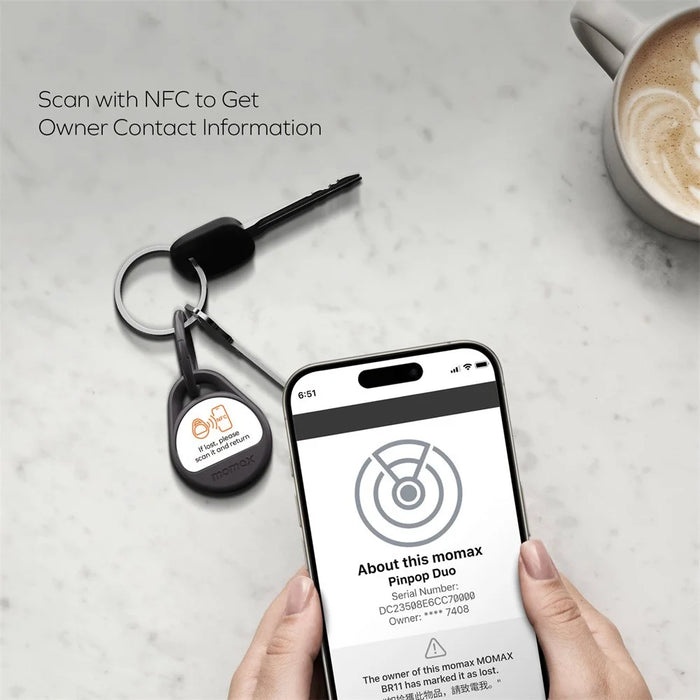 MOMAX Pinpop Duo Keychain Smart Tracker Bluetooth-Compatible Key Finder for iOS / Android - Black - 6