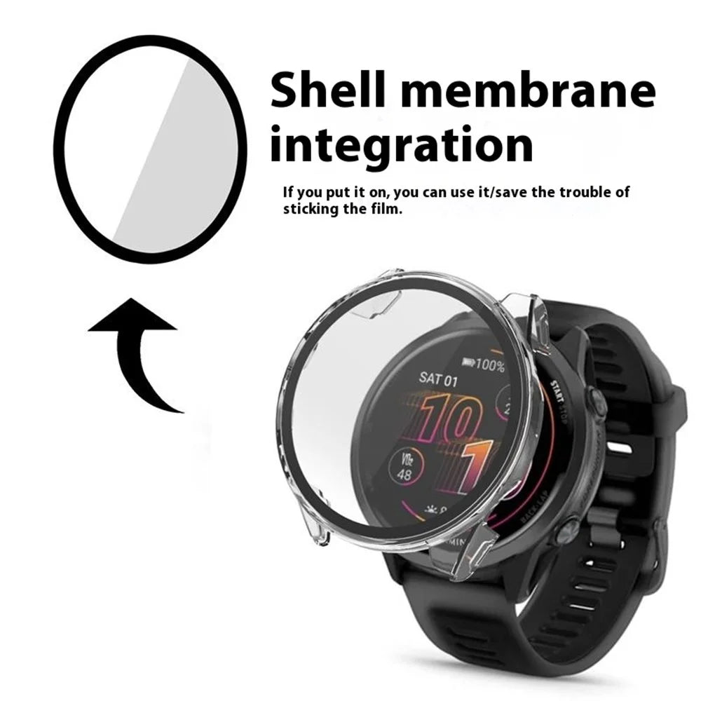 For Garmin Forerunner 570 42mm Watch Case with Screen Protector PC Protective Cover Tempered Glass - Transparent - 2