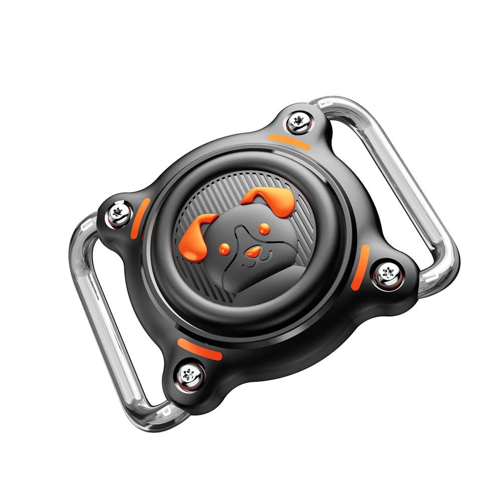 Waterproof Pet Collar Case for AirTag Tracker PC and Metal Buckle Dog Collar Holder with 2pcs Film - Black  /  Orange - 2