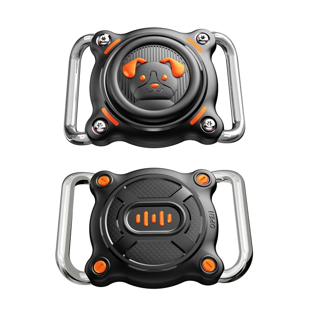 Waterproof Pet Collar Case for AirTag Tracker PC and Metal Buckle Dog Collar Holder with 2pcs Film - Black  /  Orange - 4