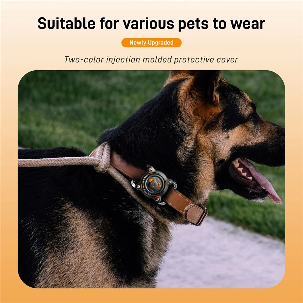 Waterproof Pet Collar Case for AirTag Tracker PC and Metal Buckle Dog Collar Holder with 2pcs Film - Black  /  Orange - 7