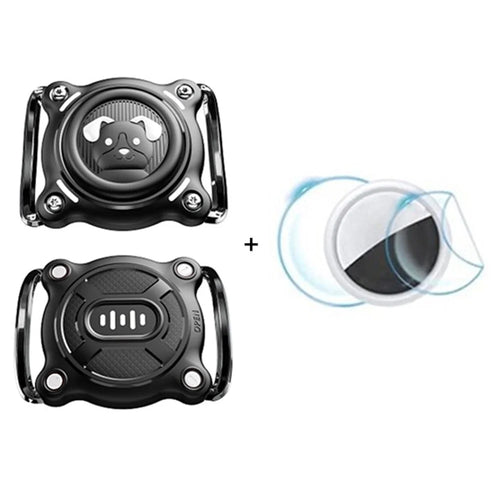 For AirTag Tracker Protective Case Mini Version Compatible with Small Pet Collar Holder with Front + Back Film - Black / White - 1
