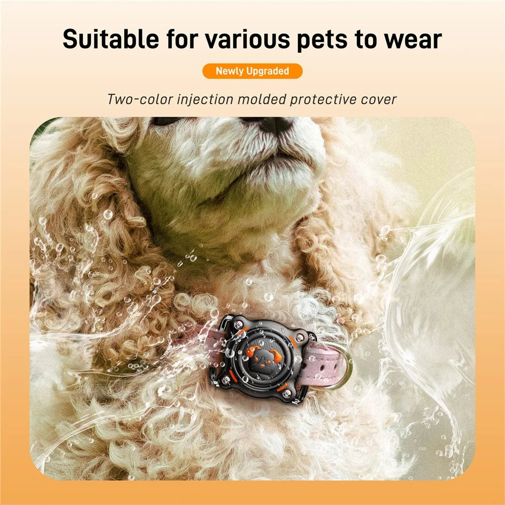 For AirTag Tracker Protective Case Mini Version Compatible with Small Pet Collar Holder with Front + Back Film - Black / White - 6