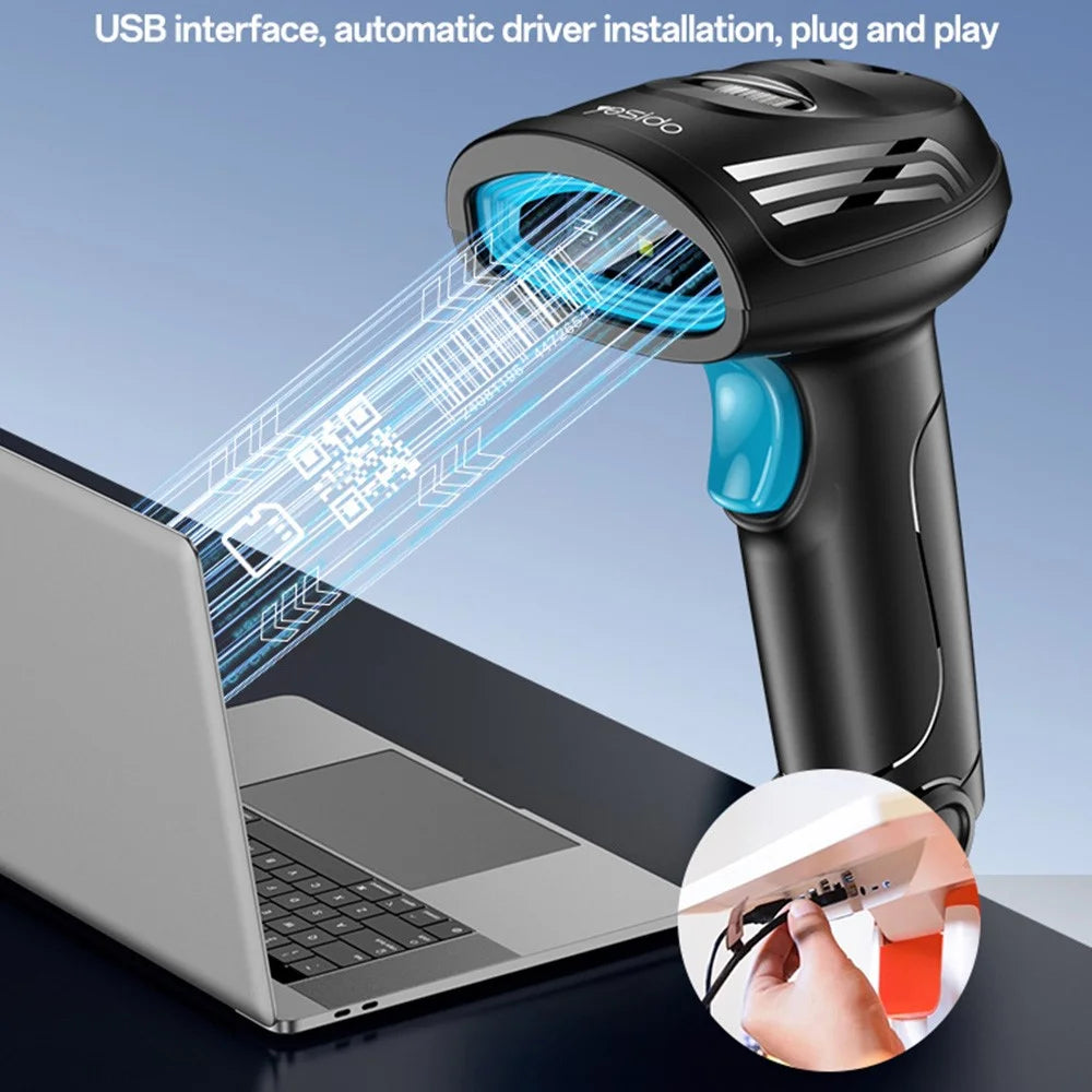 YESIDO EC21 1D 2D Barcode Scanner 1.6m Wired Handheld Bar Code Reader Scanning Device - 6