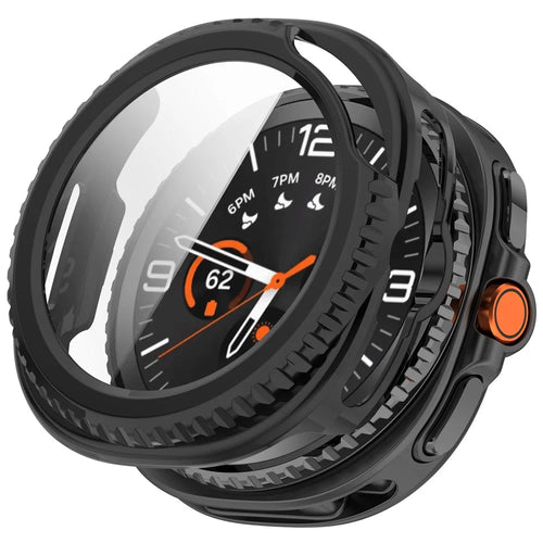 For Samsung Galaxy Watch8 Classic 46mm Case Cover PC + Tempered Glass Integrated Watch Protector - Black - 1