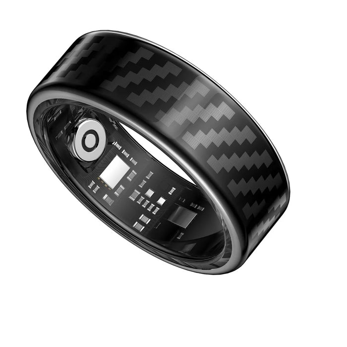 SY02 Carbon Fiber Pattern Smart Ring Multifunction Sleep Tracker Blood Oxygen Heart Rate Monitor, with Charging Case - Black / Size 7 - 2