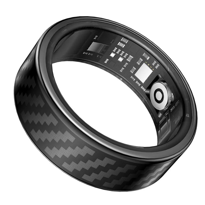 SY02 Carbon Fiber Pattern Smart Ring Multifunction Sleep Tracker Blood Oxygen Heart Rate Monitor, with Charging Case - Black / Size 7 - 3