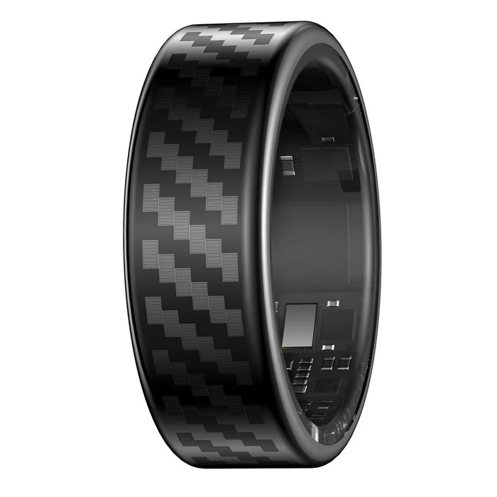 SY02 Carbon Fiber Pattern Smart Ring Multifunction Sleep Tracker Blood Oxygen Heart Rate Monitor, with Charging Case - Black / Size 7 - 4