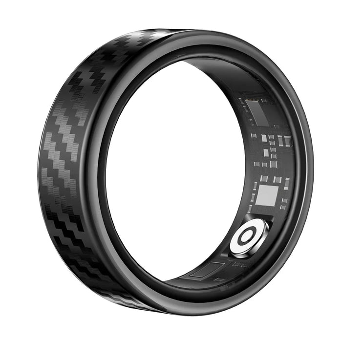 SY02 Carbon Fiber Pattern Smart Ring Multifunction Sleep Tracker Blood Oxygen Heart Rate Monitor, with Charging Case - Black / Size 7 - 5