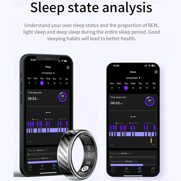 SY02 Carbon Fiber Pattern Smart Ring Multifunction Sleep Tracker Blood Oxygen Heart Rate Monitor, with Charging Case - Black / Size 7 - 6