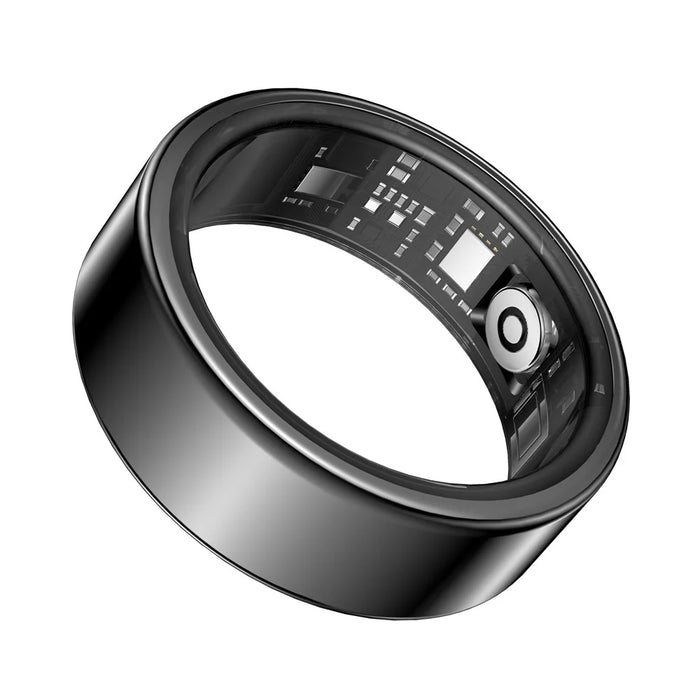 SY02 Solid Color Smart Ring Multifunction Sleep Tracker Blood Oxygen Heart Rate Monitor, with Charging Case - Black / Size 7 - 3